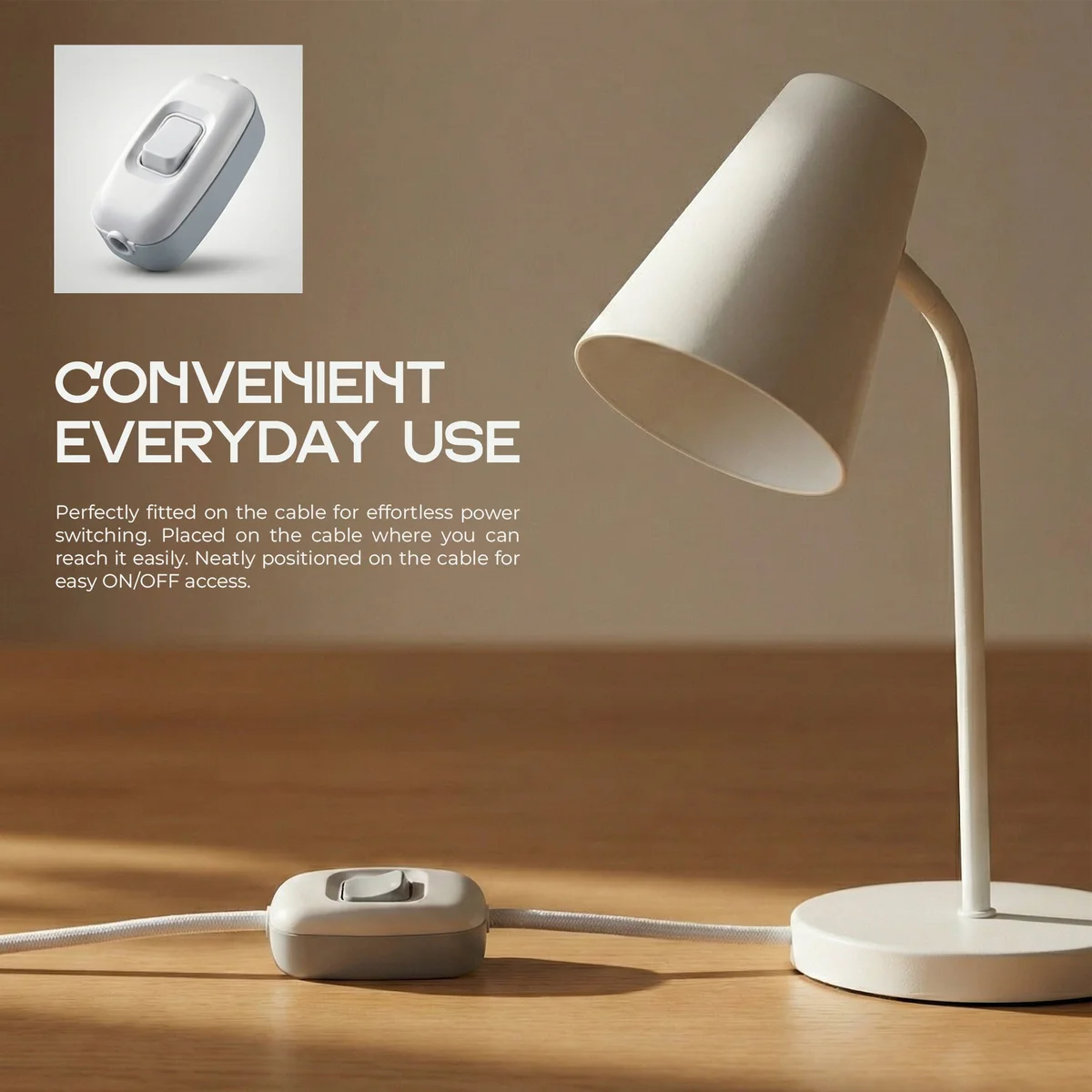 White inline rocker switch with transparent terminals and heat-resistant plastic housing, suitable for 220V 16A use