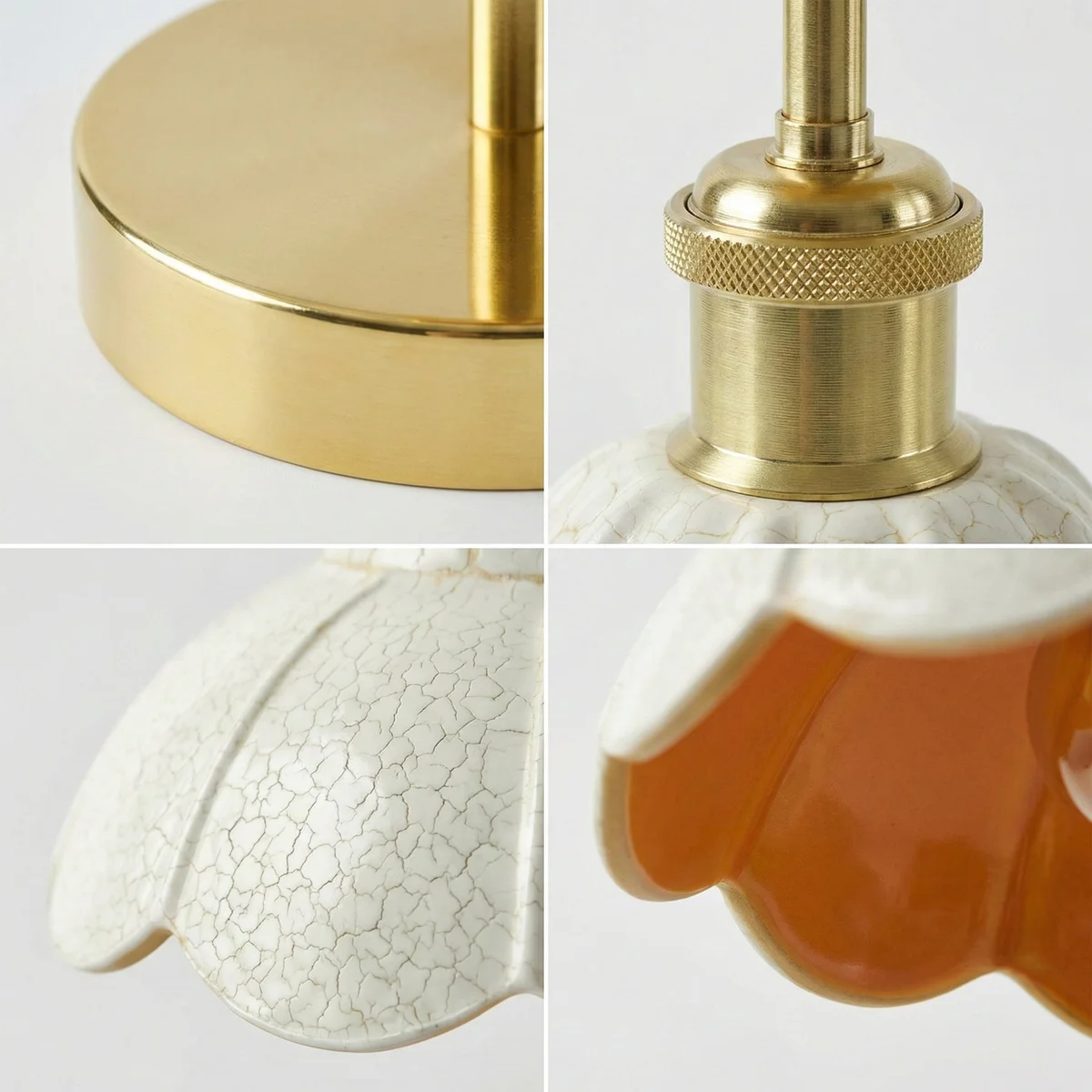 Vintage semi flush living room ceiling light with white crackle glass shade and French gold finish, 20cm diameter