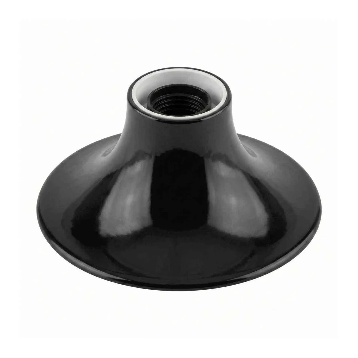 Black ceramic flush mount ceiling light with 150mm base and E27 socket against white background