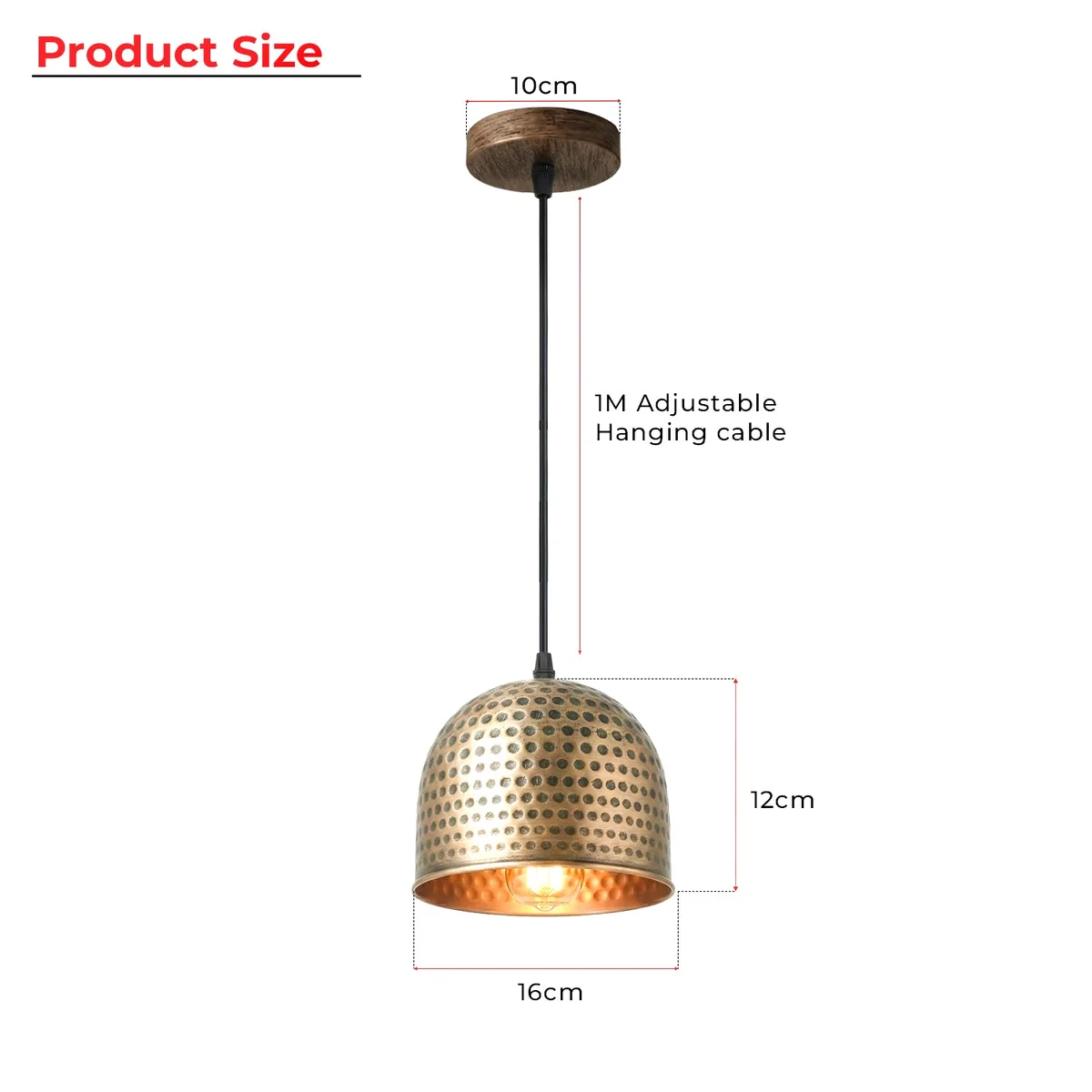 16cm bronze hammered metal farmhouse pendant lighting with rustic finish hanging over kitchen island