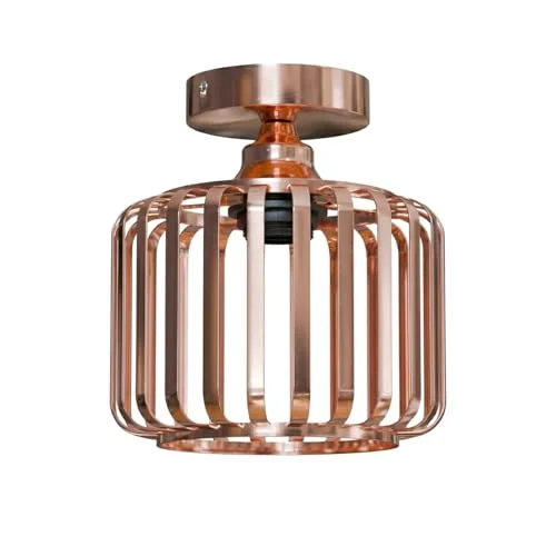 Rose gold industrial cage design energy efficient ceiling light with 18cm shade and 10cm ceiling rose, semi-flush mount style