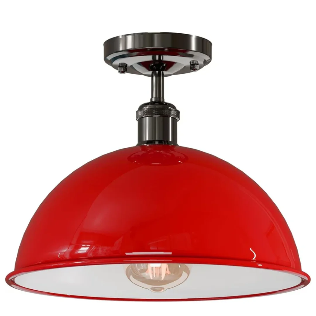 Black 30cm metal dome vintage flush mount ceiling light with smooth lacquer finish, ideal for modern or industrial interiors