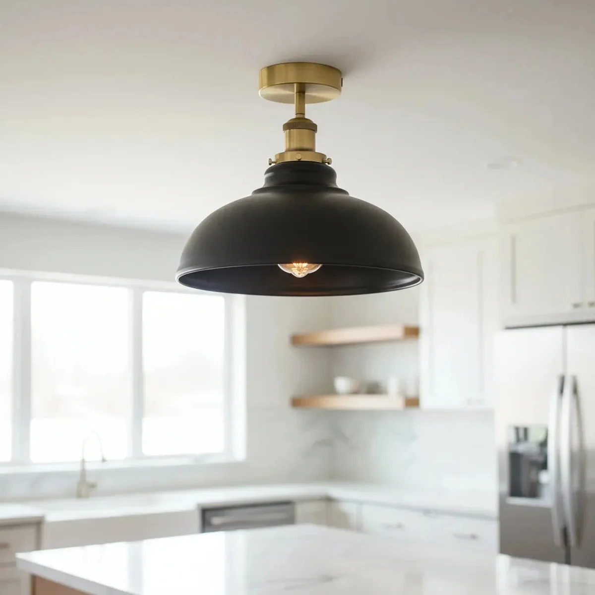 Vintage metal conical shade industrial ceiling lighting with semi-recessed design and E27 bulb socket in rust-resistant finish