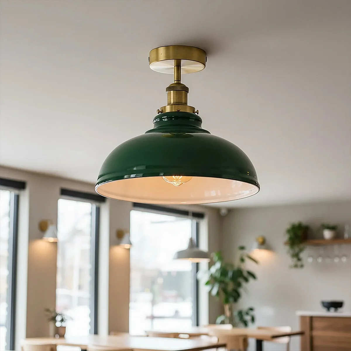 Vintage industrial metal conical shade easy install ceiling light with semi-recessed design and E27 bulb socket
