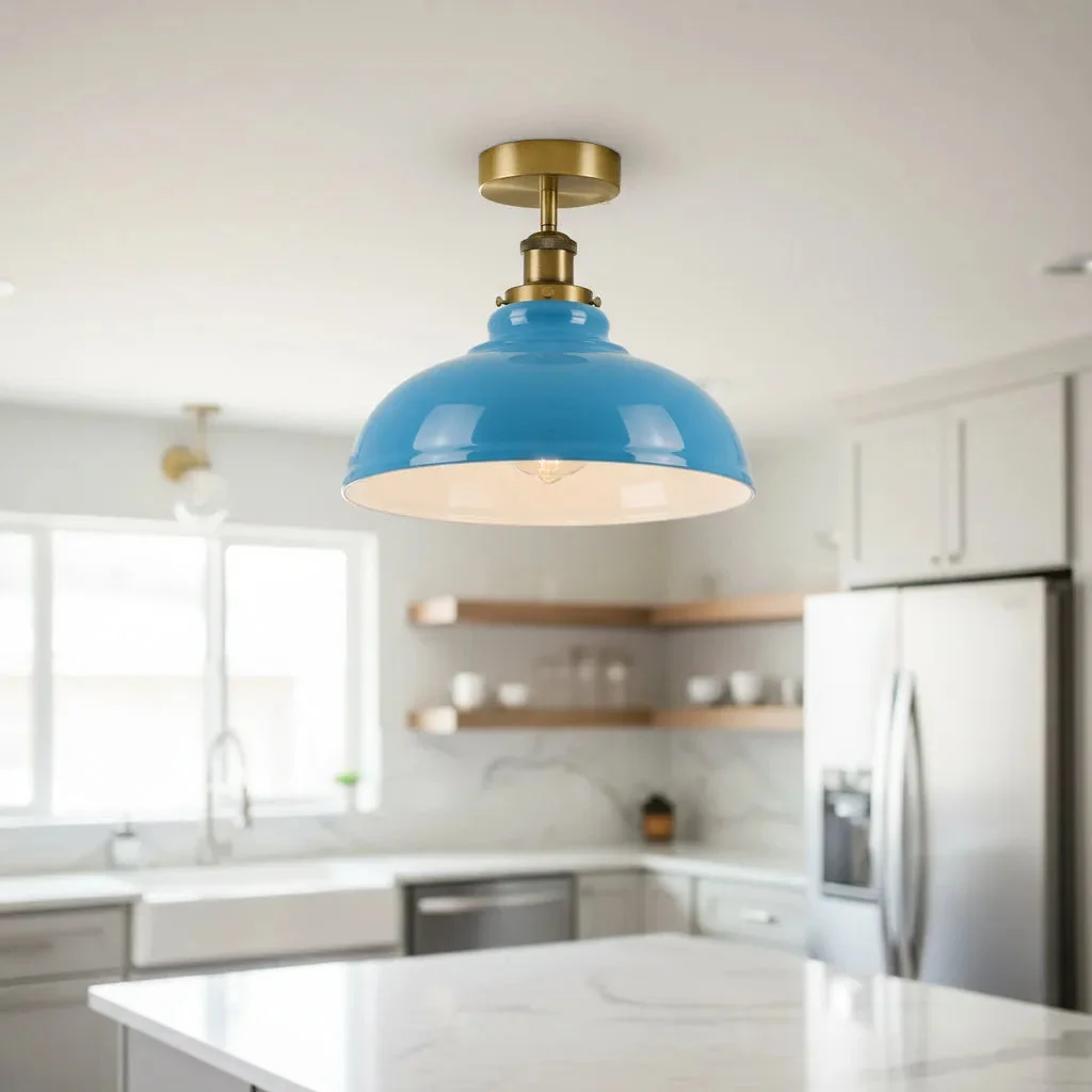 Vintage kitchen ceiling light with rust-resistant metal conical shade, semi-recessed design, and E27 bulb socket