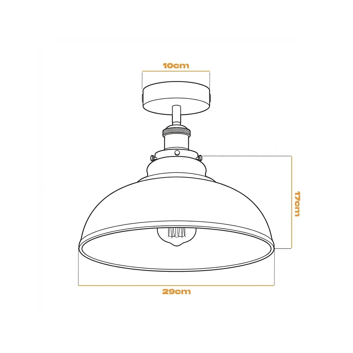 Vintage kitchen ceiling light with metal conical shade, semi-recessed design, and warm ambient glow over the sink area