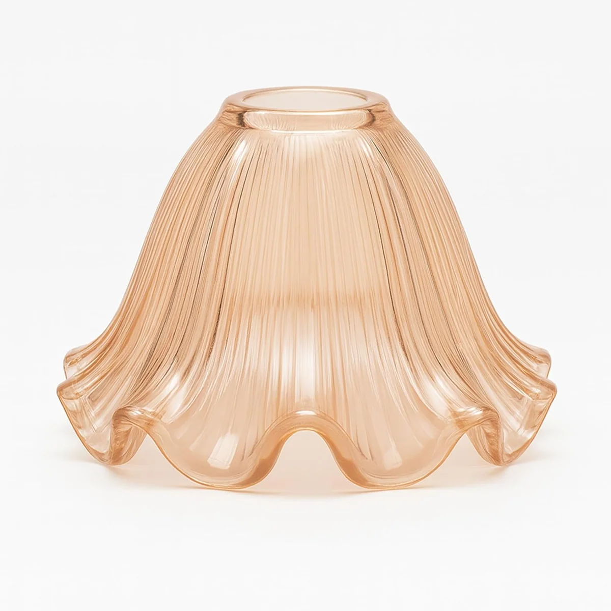 Small amber vintage glass shade with scalloped flower petal edges, 11.5cm diameter, warm glowing light effect