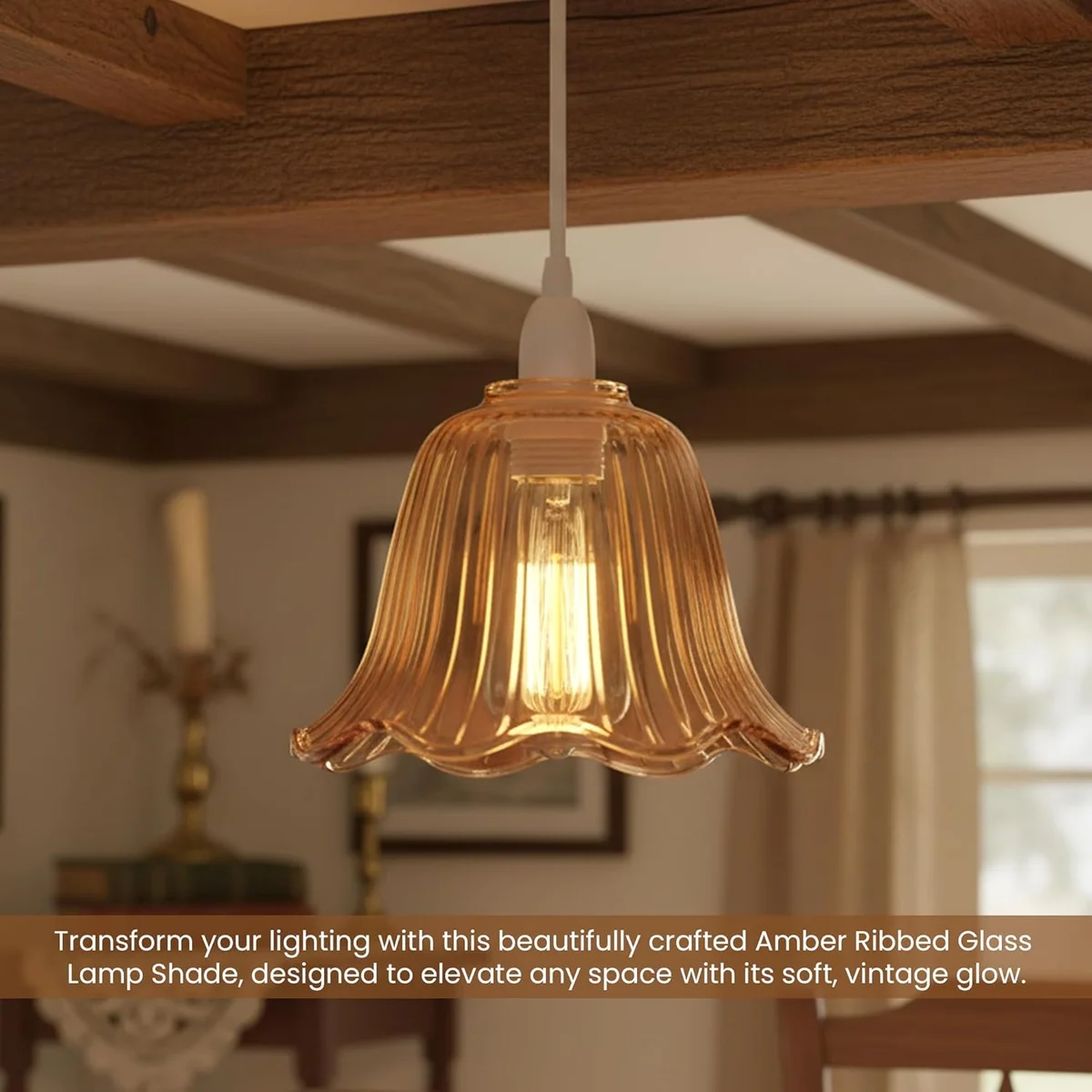 Small amber glass flower-shaped E14 lamp shade with scalloped edges, 11.5cm diameter, vintage style replacement shade