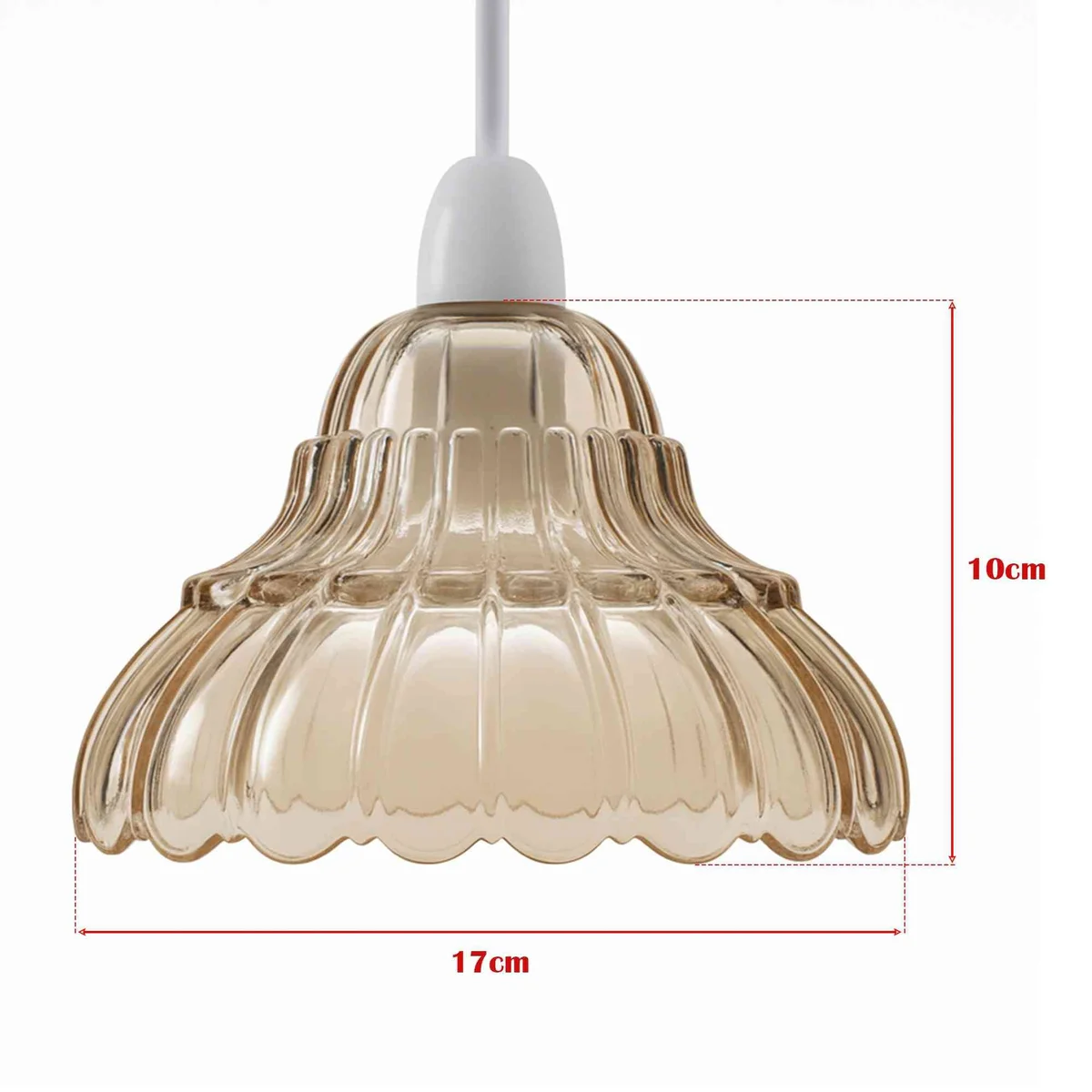17cm vintage glass lamp shade in amber with scalloped edges and ribbed lotus flower design for E27 bulbs