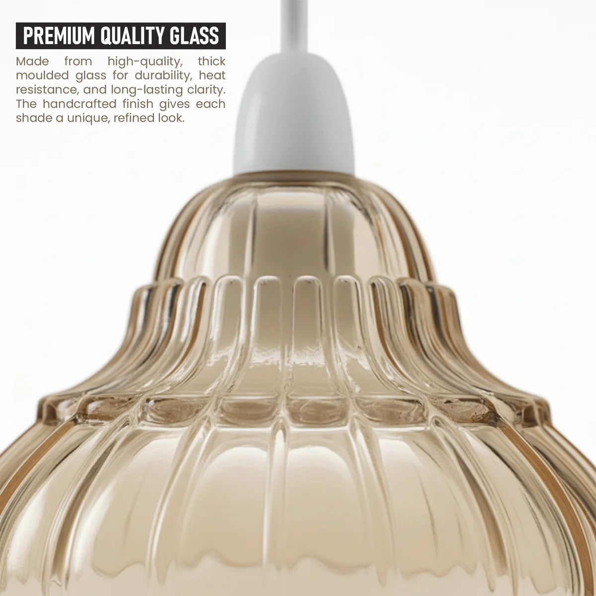 Amber glass E27 lamp shade with scalloped edges and ribbed lotus flower design, 17cm diameter, vintage style