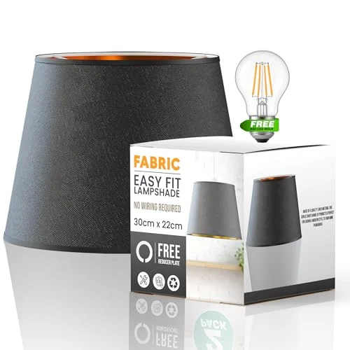 Burgundy fabric lampshade 30cm with tapered drum shape and included LED bulb, designed for easy fit installation