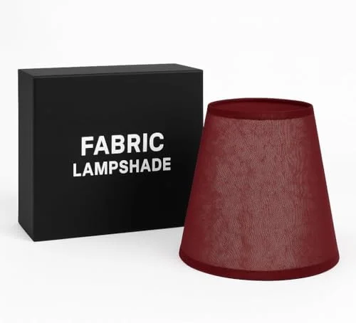 Burgundy fabric easy fit lampshade 30cm with gold inner, shown with included LED bulb and reducer plate adaptor