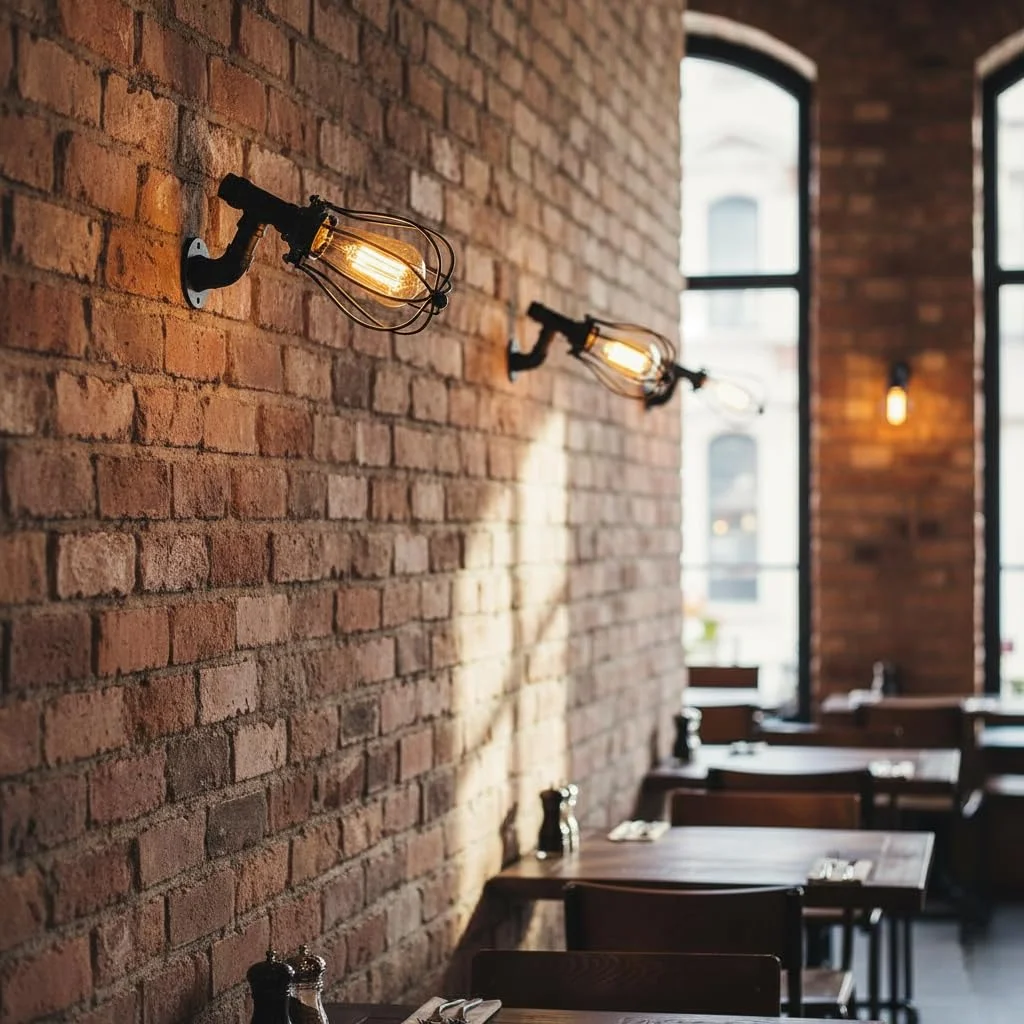Black vintage industrial steampunk wire cage wall sconce mounted on wall, showcasing energy efficient sconce design and metal frame