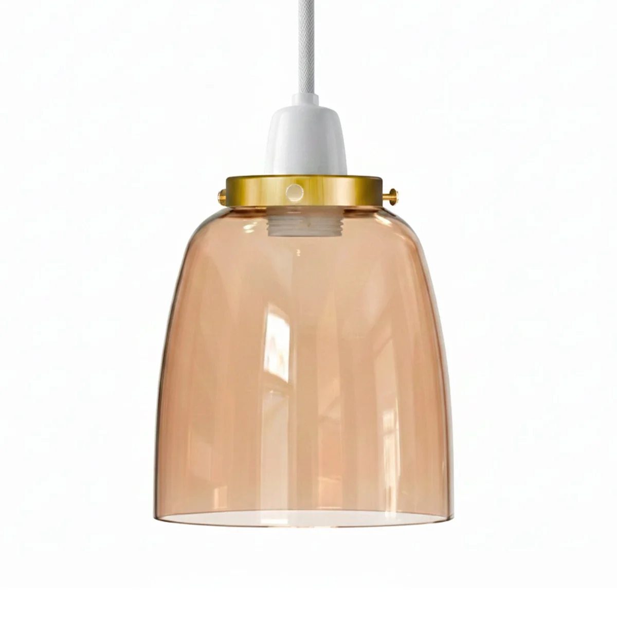 Amber glass retro pendant light shade in classic bell shape, 14.5cm wide x 15.5cm high, easy fit replacement