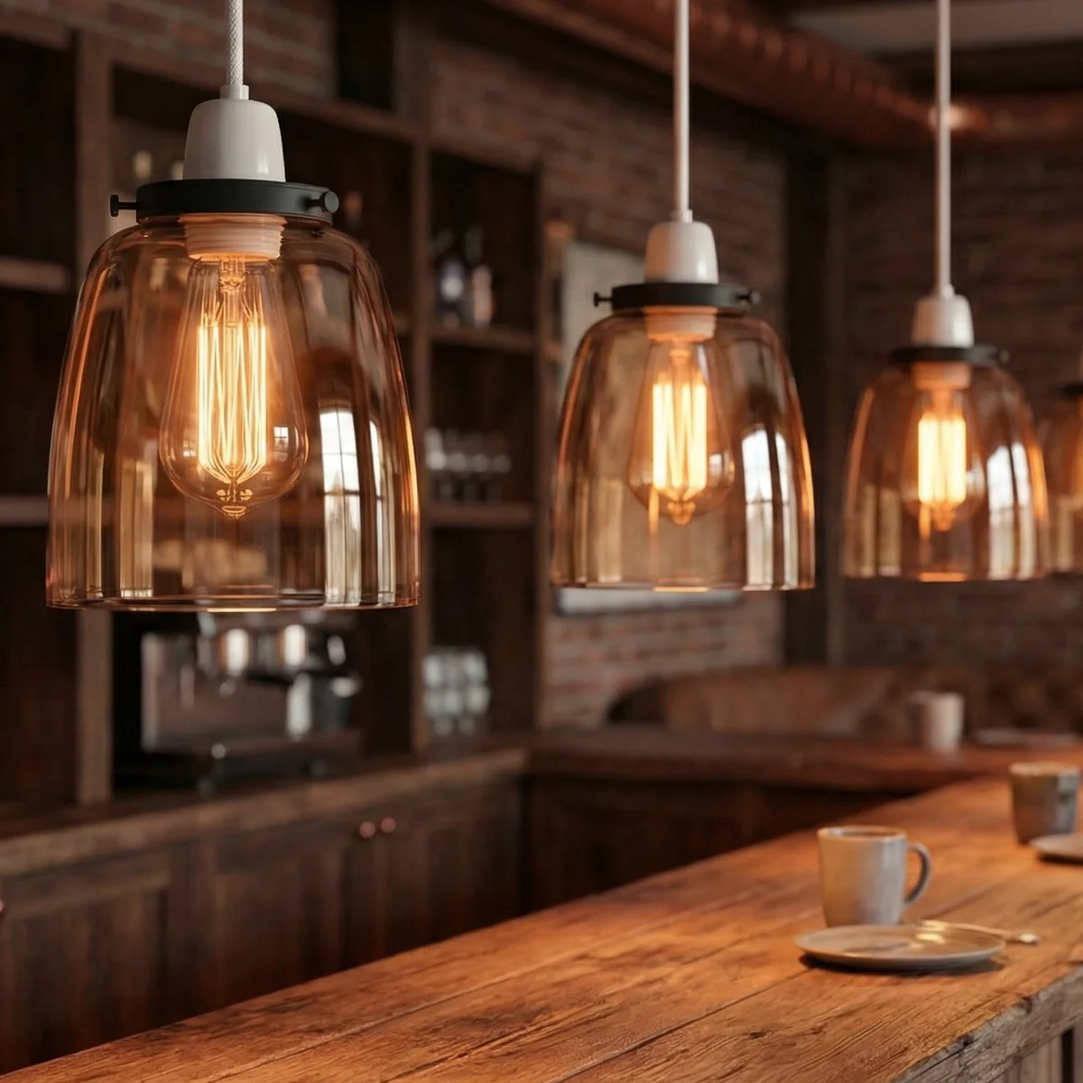 Vintage amber glass lampshade with bell shape, amber tinted curved glass, easy fit for pendant light fixtures