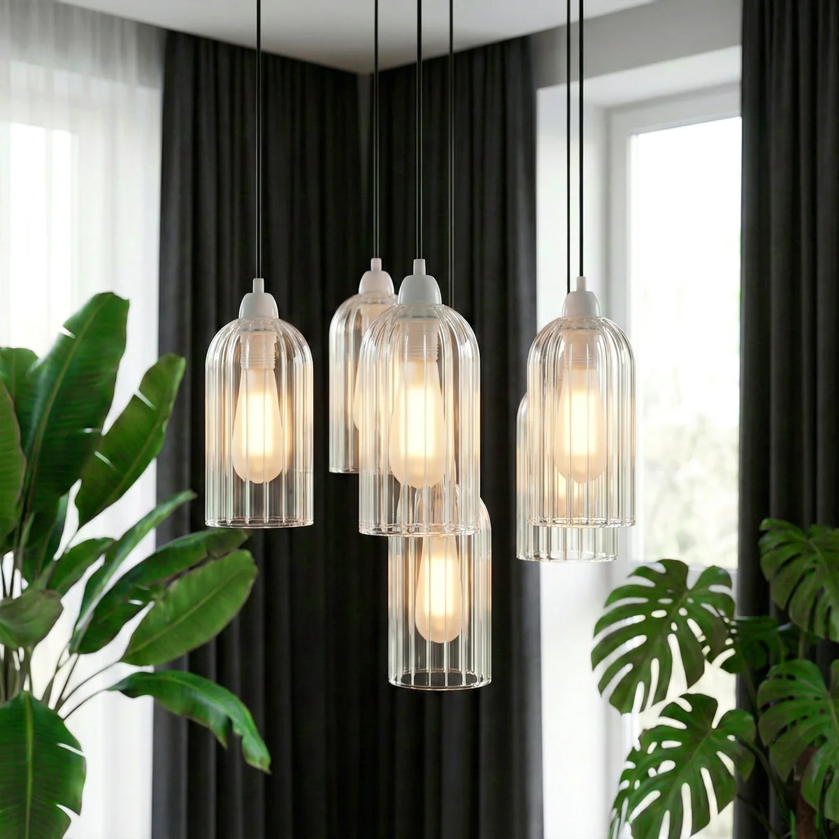Modern glass lampshade with smoked bell jar design, easy fit for E27 fittings, 23cm tall, stylish industrial look