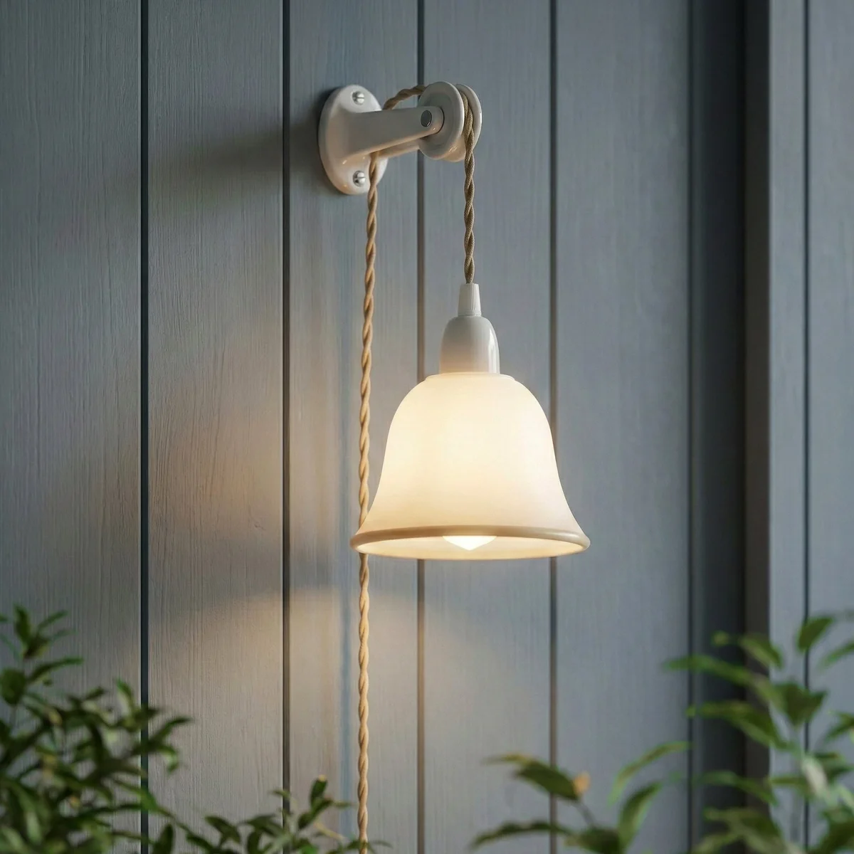 White bell light shade with frosted glass and gold trim, designed for easy E27 ceiling fan or vanity light installation