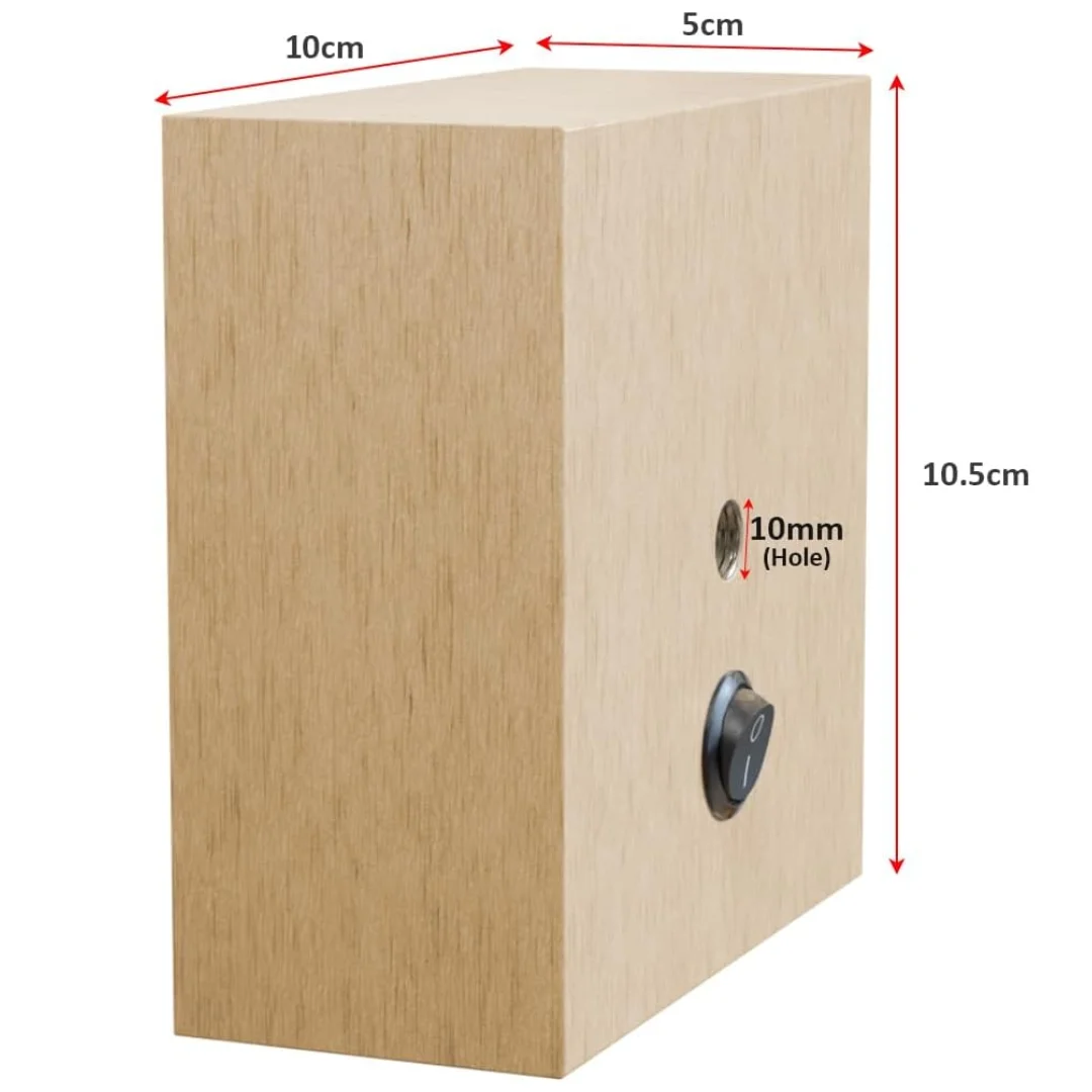 Light natural wood DIY lamp base with built-in black rocker switch and central aperture for custom lighting projects