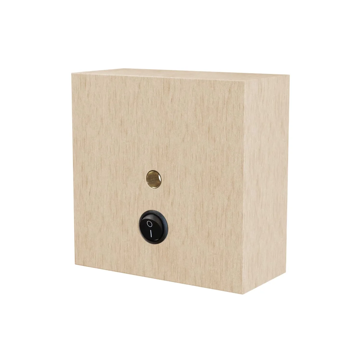 Solid wood lamp stand with natural grain finish and built-in black rocker switch on front for easy on/off control