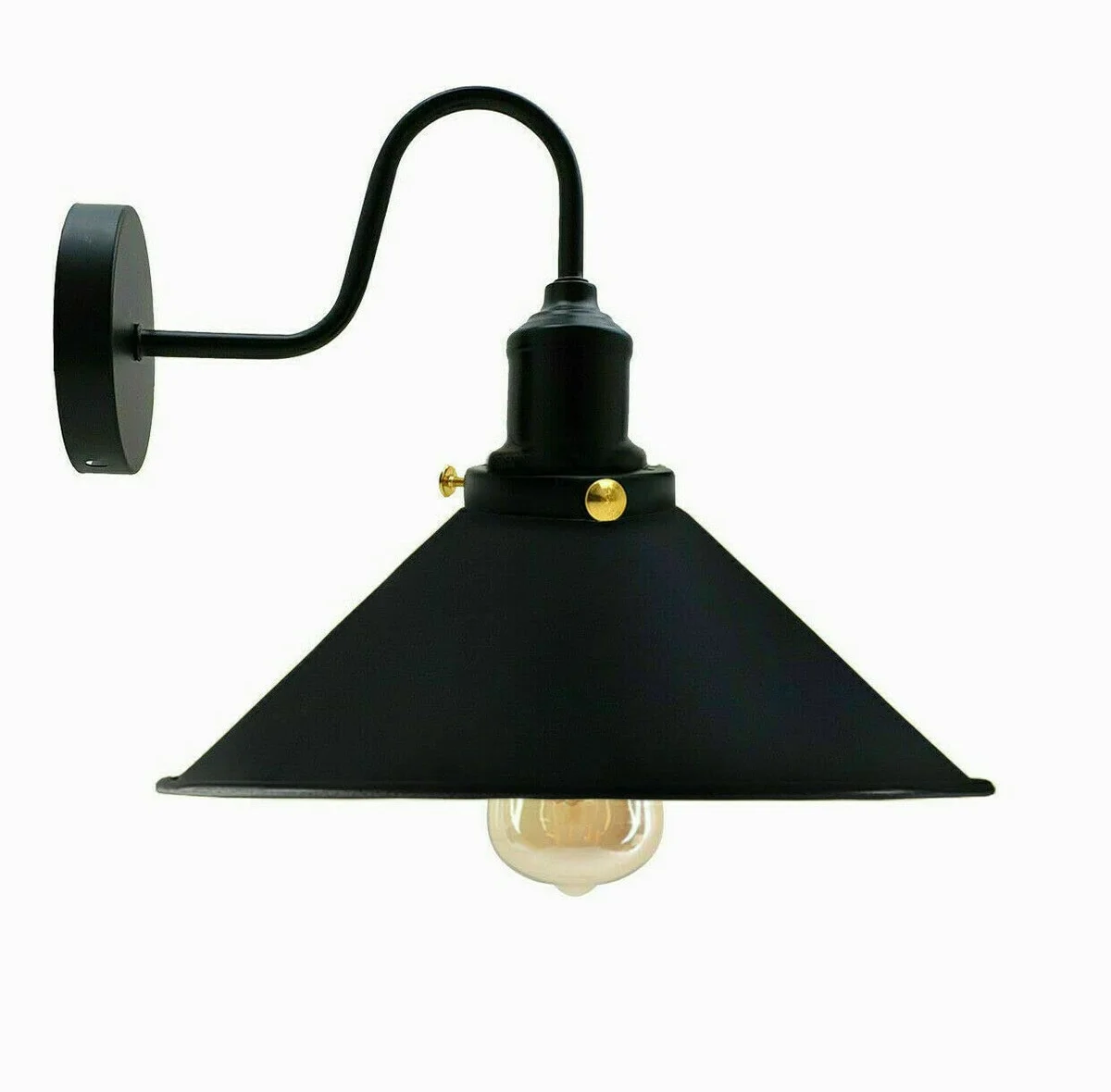 Adjustable metal cone wall sconce in black with E27 bulb, showcasing vintage industrial style lighting for interiors
