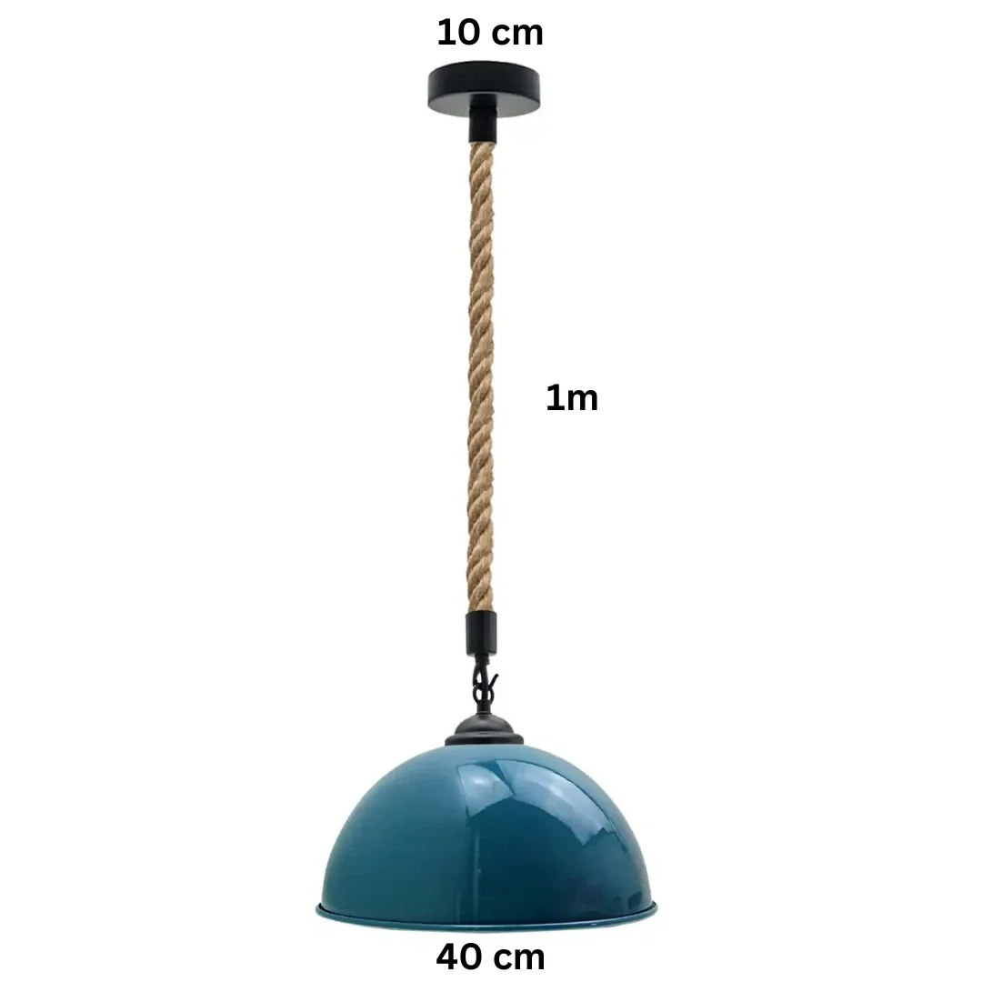 Large pendant light with 40cm hemp rope shade and copper interior, hanging from adjustable 95cm cable