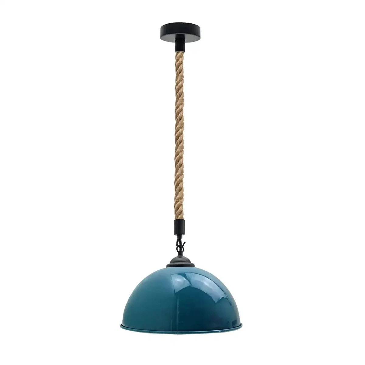 40cm large dome pendant light with hemp rope shade and copper interior, showcasing industrial style lighting design