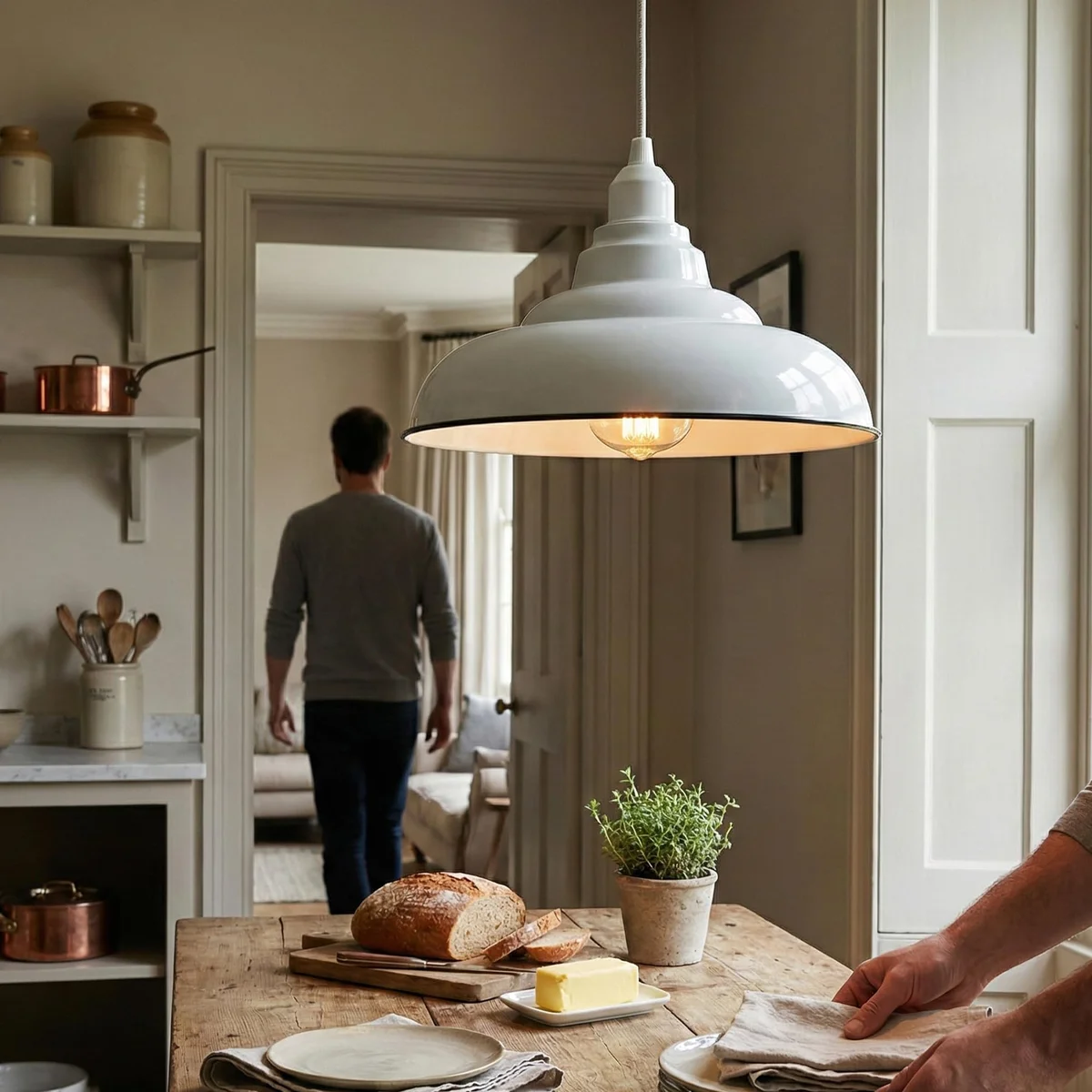 Green curved metal ceiling light shade with black rim, glossy finish, designed for E27 bulbs, industrial style