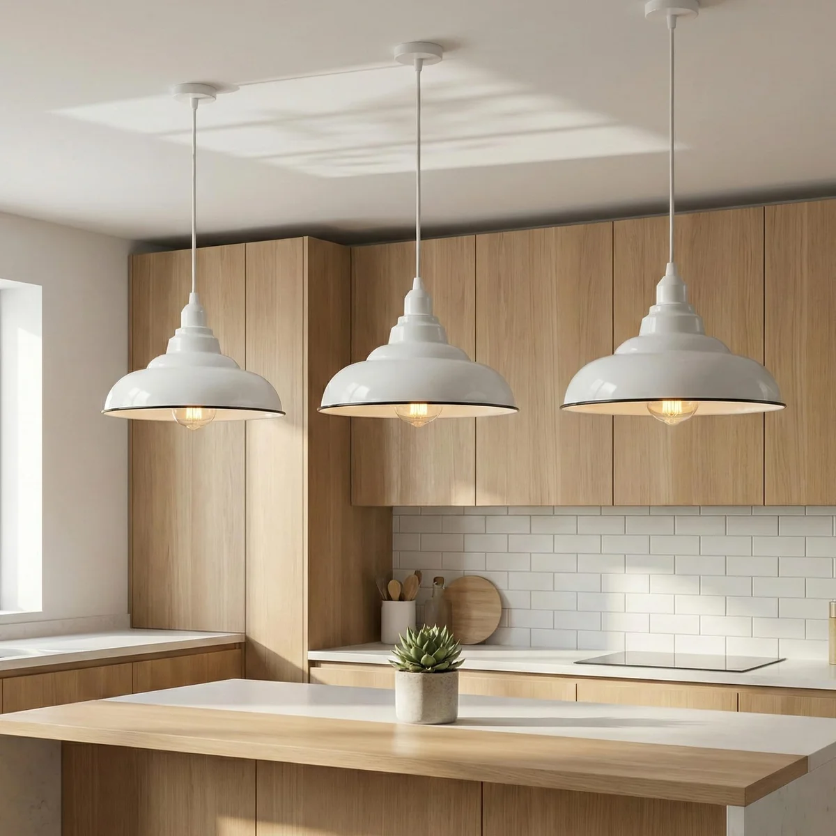 Glossy green curved dome light shade with black rim hanging from ceiling, showcasing industrial retro style design