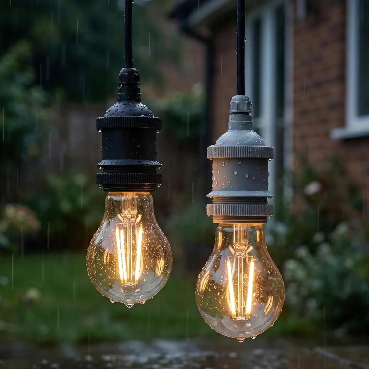 White outdoor E27 lamp holder with IP44 rainproof rating and cable grip for weather-resistant bulb installation