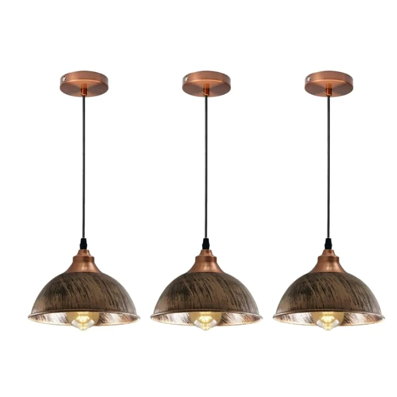 Brushed copper modern pendant light with retro metal ceiling shade and E27 holder, ideal for living rooms or studies