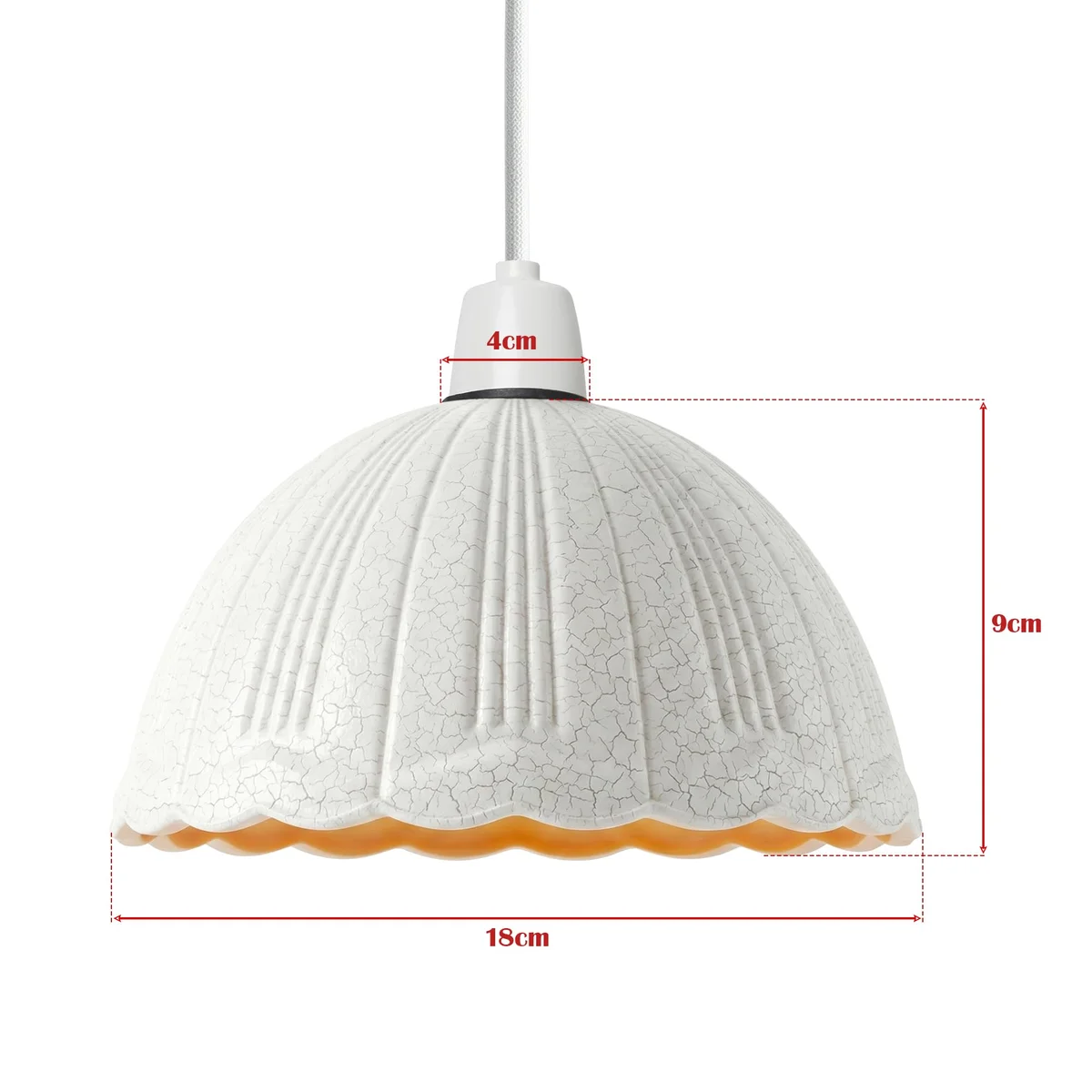 White crackle glass shade with vintage scalloped edges, designed for E27 bulb fitting, 18cm diameter, elegant retro style