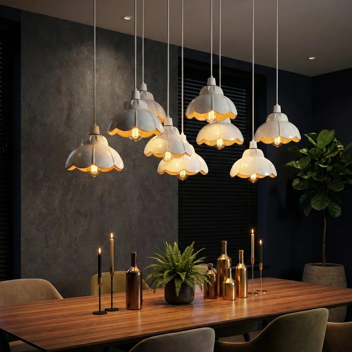 White crackle glass retro ceiling light shade with scalloped edges, 18cm diameter, E27 fitting, vintage style