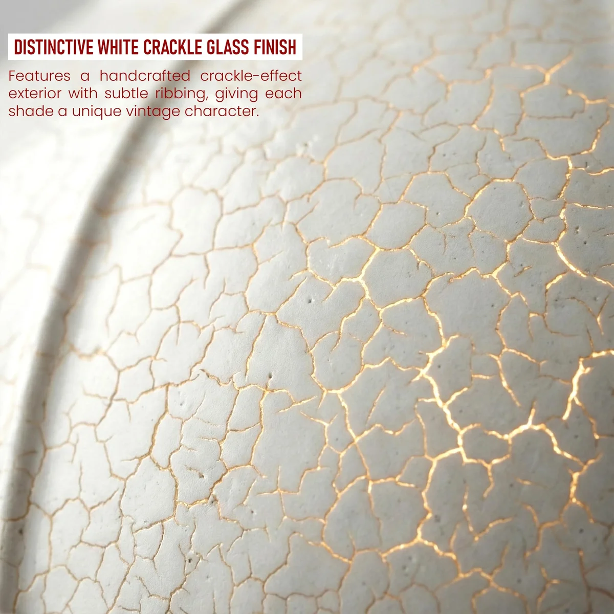 White crackle glass lamp shade with vintage scalloped edge, 18cm diameter, designed for E27 bulb fitting