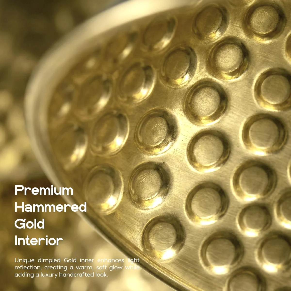 Hammered black and gold cone modern ceiling lampshade shown hanging in a stylish kitchen setting, easy fit design visible