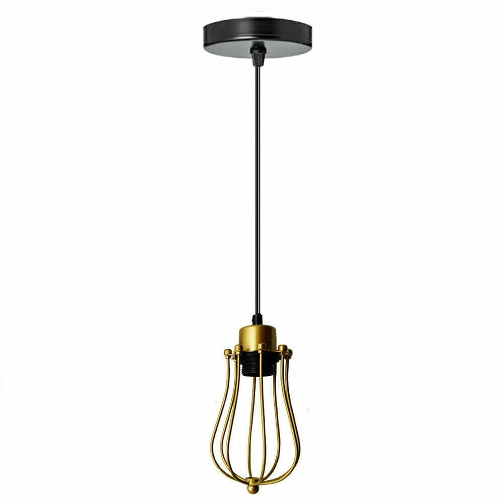 Rustic red metal cage pendant light with E27 socket and 90 cm cable, ideal for modern dining room lighting