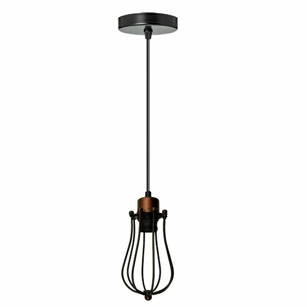 Rustic red cage pendant light with metal frame and 90 cm cable, suitable for modern indoor spaces, bulb not included
