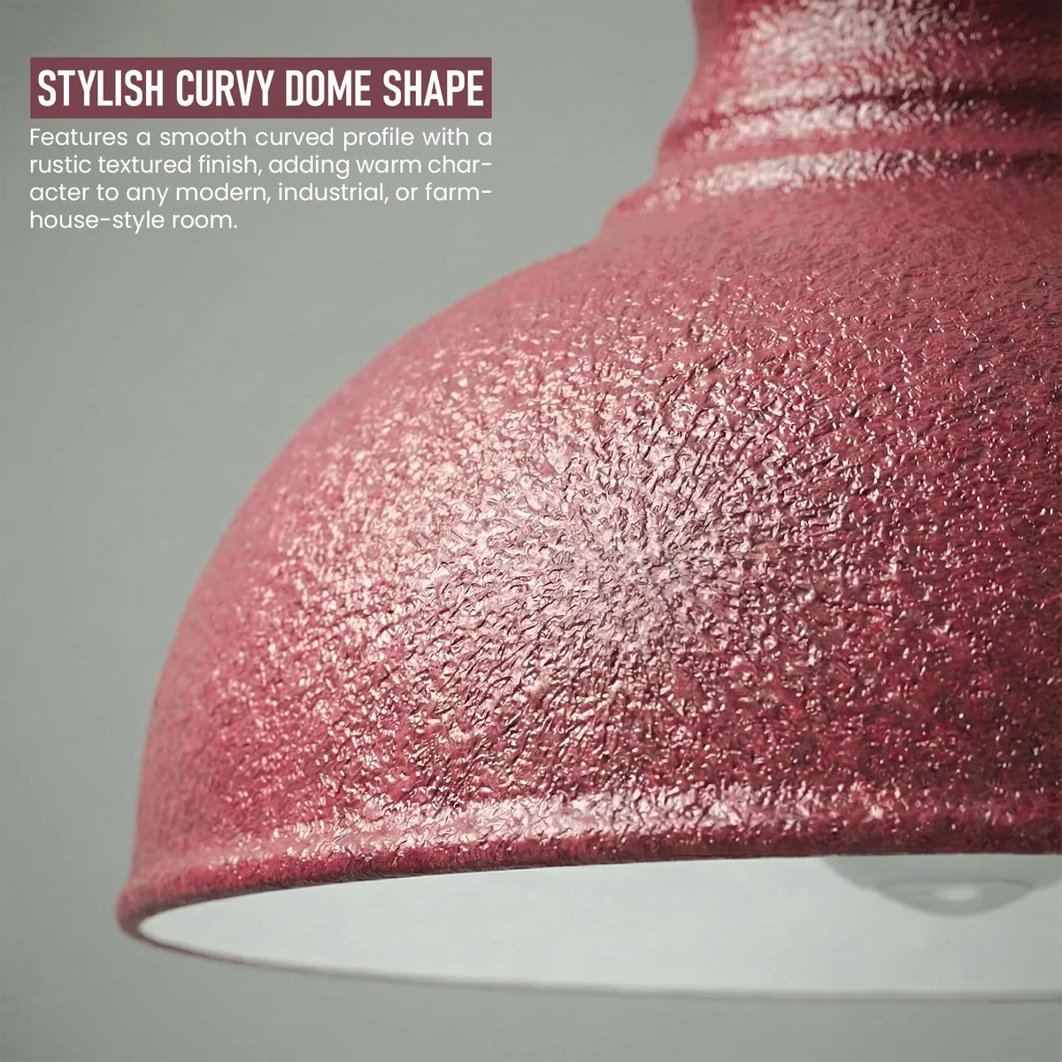 29cm hammered metal industrial pendant light shade with rustic textured matte finish and curvy dome shape