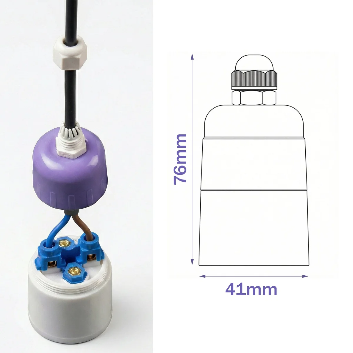 White rainproof E27 lamp holder with vintage Edison screw design, suitable for indoor and outdoor use