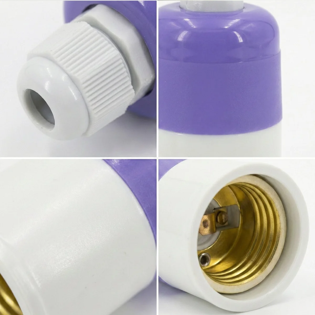 Vintage style lamp holder in white Bakelite with E27 base, rainproof IP44, shown installed with Edison bulb outdoors