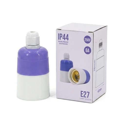 White vintage rainproof lamp holder with E27 base, designed for indoor and outdoor use, shown against a plain background