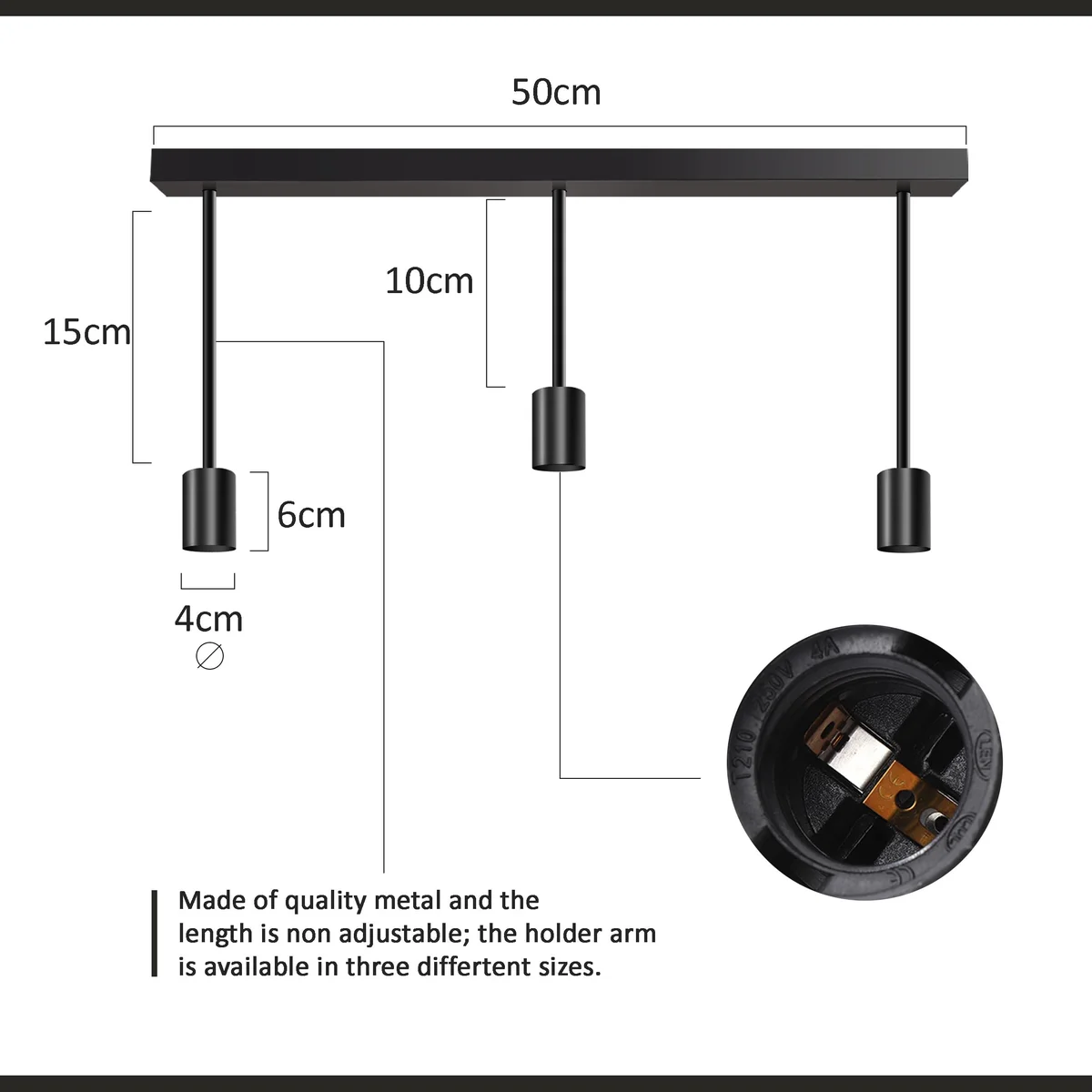 Modern industrial pendant with three droplet-shaped lights hanging from a round metal ceiling base, adjustable cables