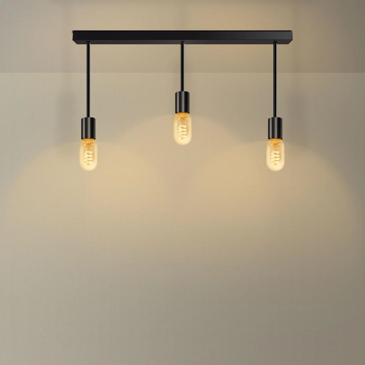 Modern industrial 3-light ceiling pendant with adjustable cable pendant and round metal base in matte finish