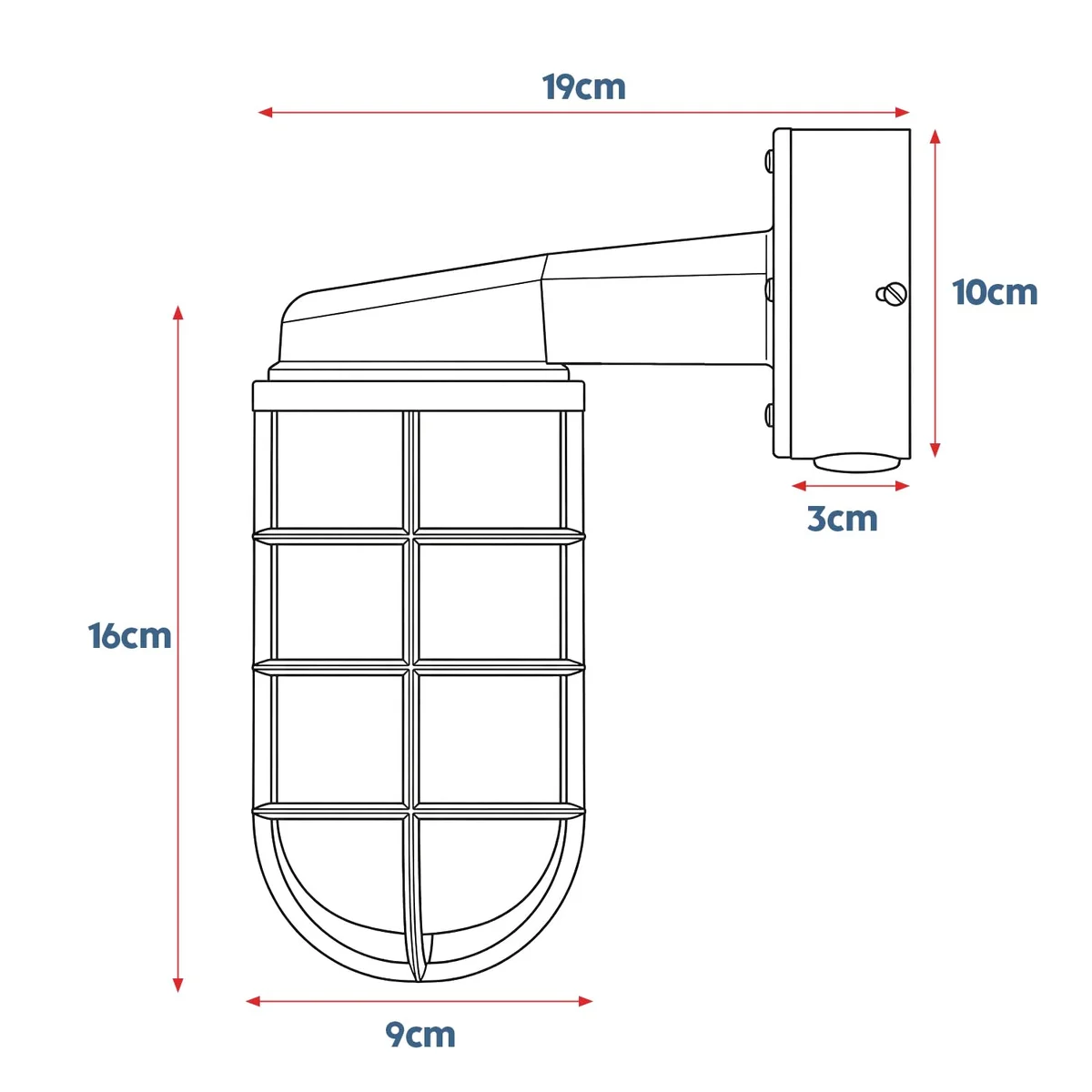 Industrial nautical wall light with metal cage and clear glass, vintage conduit style mounted on indoor wall