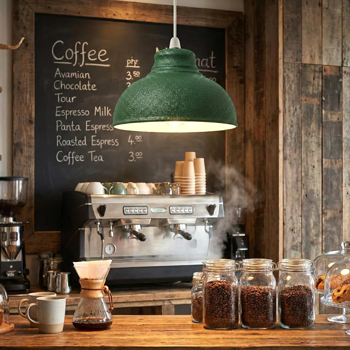 Black textured metal lampshade with curved design, 29cm diameter, shown hanging as modern ceiling light fixture