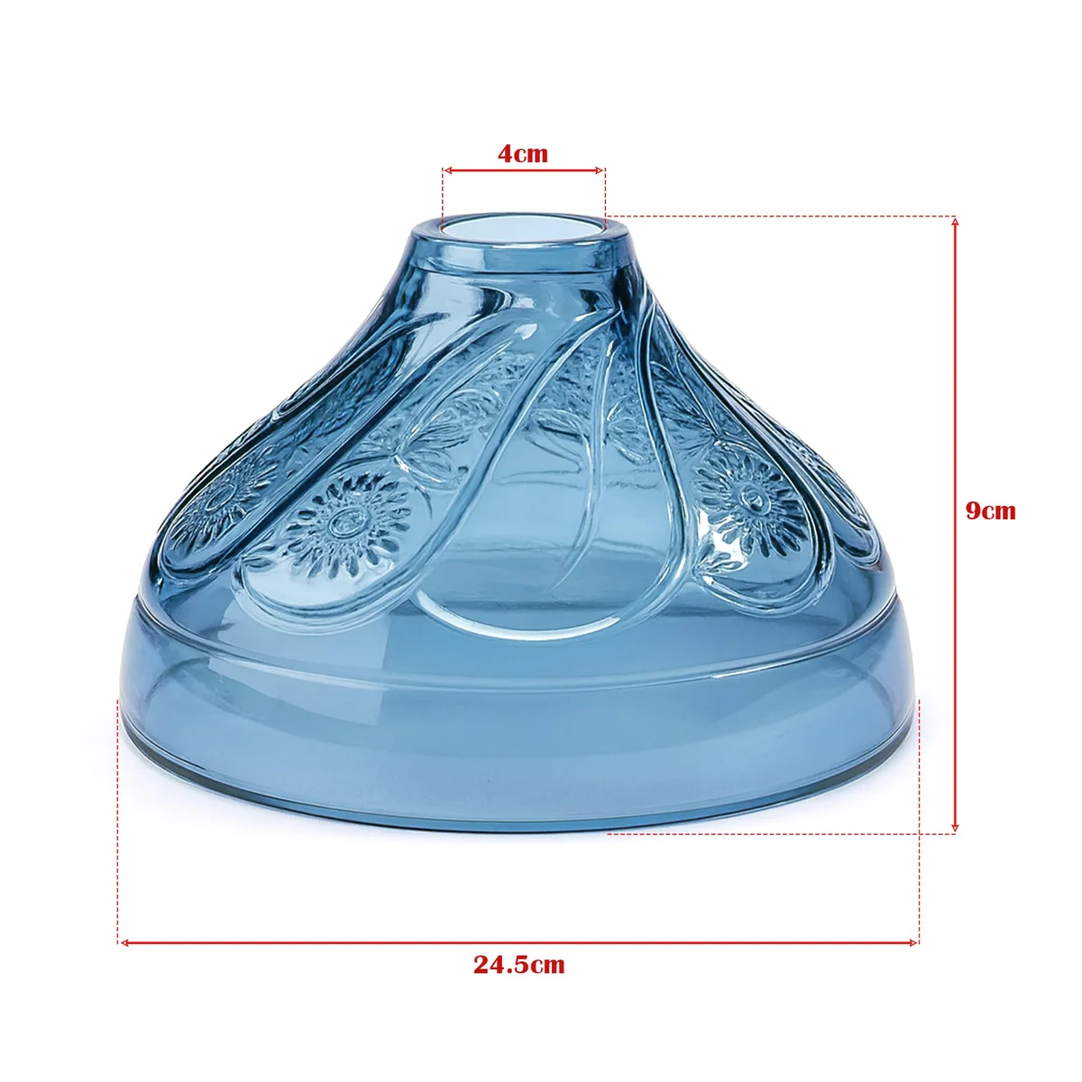 Green translucent vintage floral lamp shade with embossed swirl pattern and scalloped dome shape, 24.5cm diameter