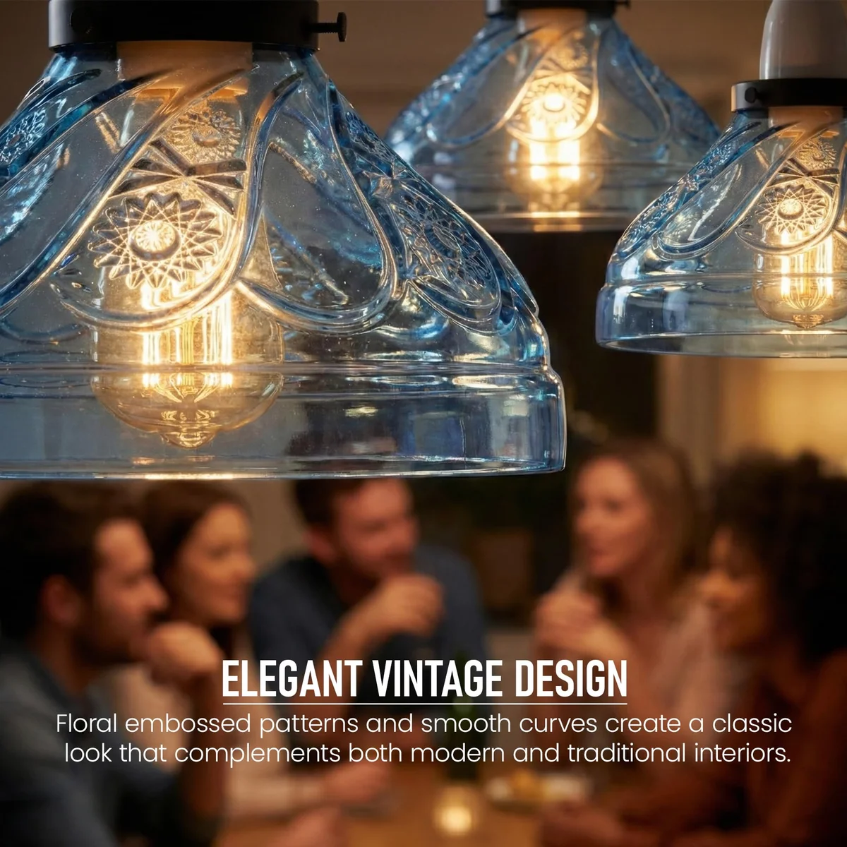 Green, purple, and blue floral swirl glass pendant lamp shade with scalloped edge, 24.5cm diameter, dome shape