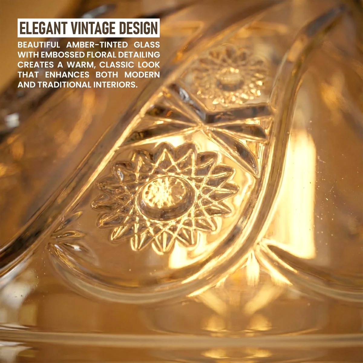 Green, purple, and blue glass retro style lamp shade with floral swirl pattern and scalloped edge, 24.5cm diameter