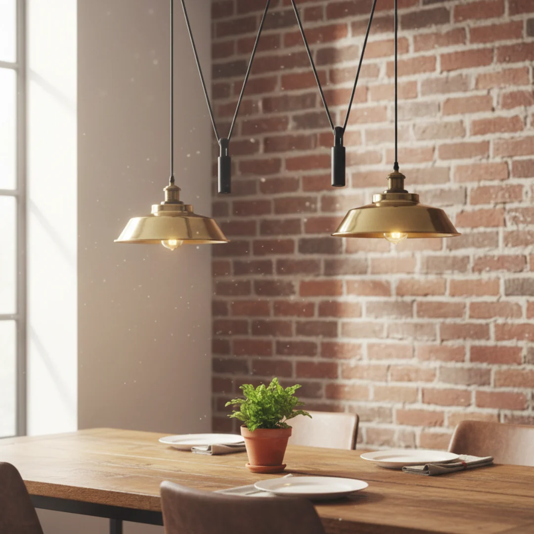 2 light ceiling pendant with adjustable metal pulley system and vintage Edison bulb, industrial retro style hanging lamp