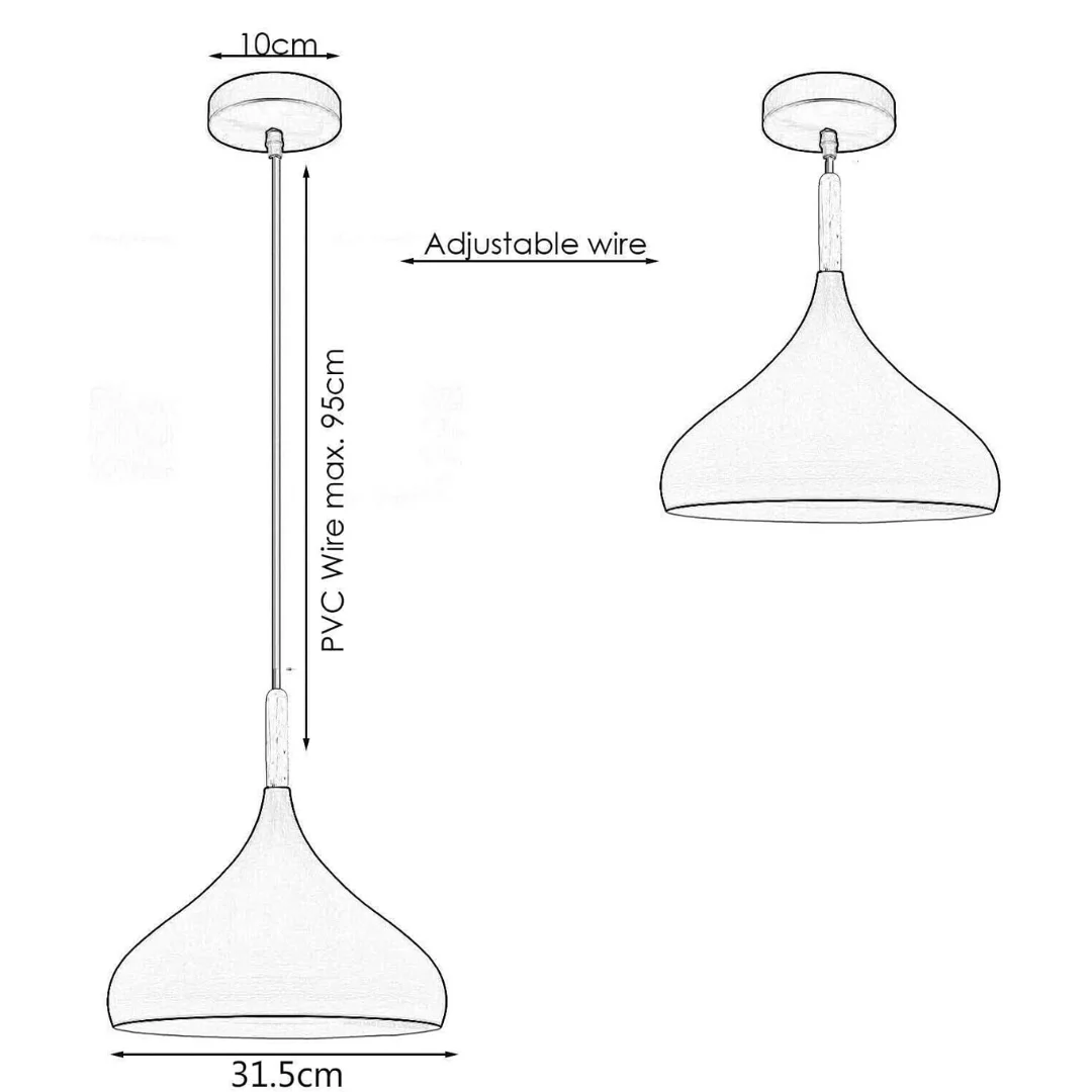 Two white metal vintage pendant lights with adjustable cables hanging against a plain background
