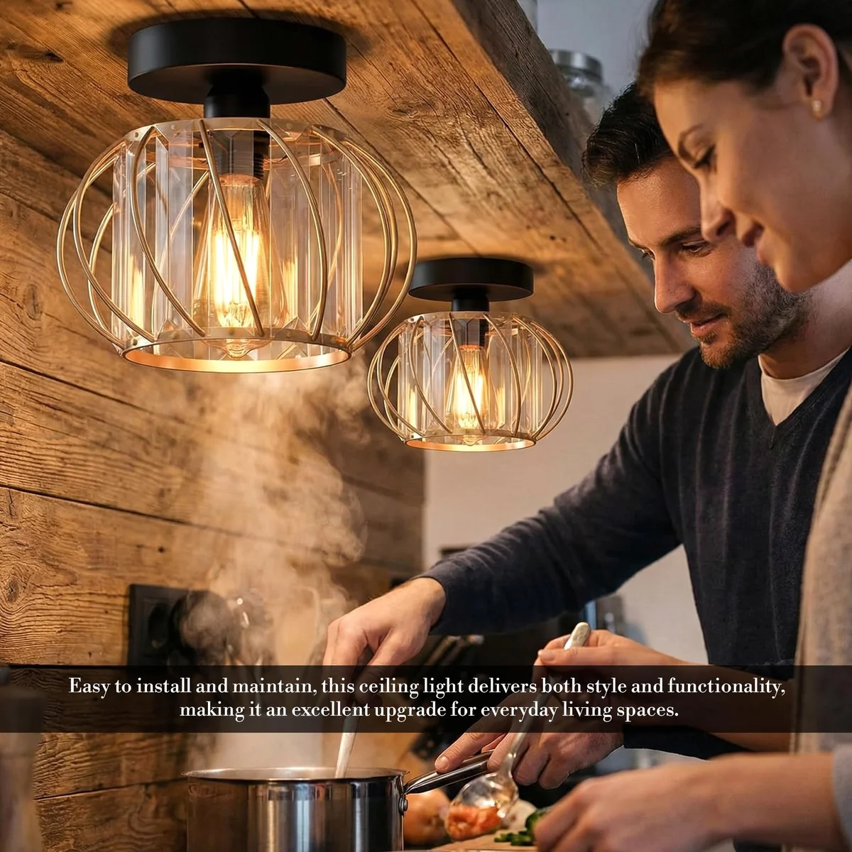 Black modern ceiling light with crystal prism drum shade, compact 16cm semi flush mount for small spaces